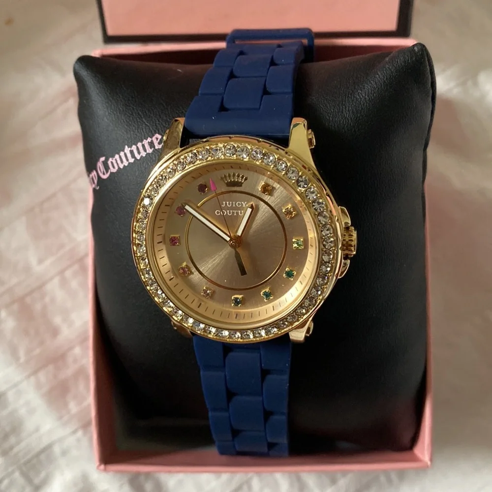 JUICY COUTURE BLUE RUBBER BAND WATCH WITH JEWELS MSRP $195.00 NWT